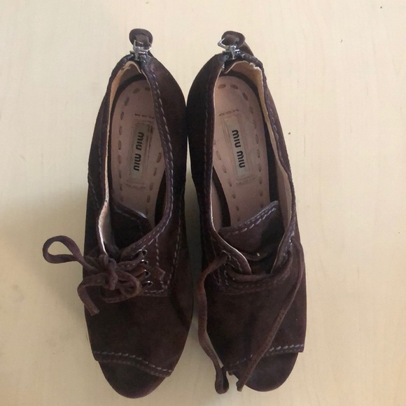 MIU MIU Suede Platform Wedge Shoes - Picture 5 of 8